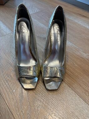 Delicious Metallic Silver/Gold Peep-Toe High Heels